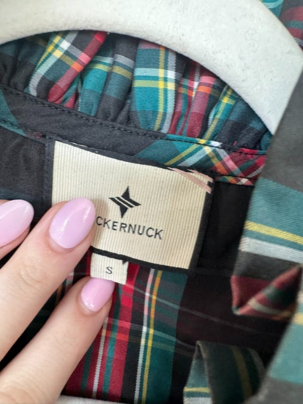 Tuckernuck Green Red Tartan Plaid Ruffle Collar Bouvier Blouse - Picture 3 of 5